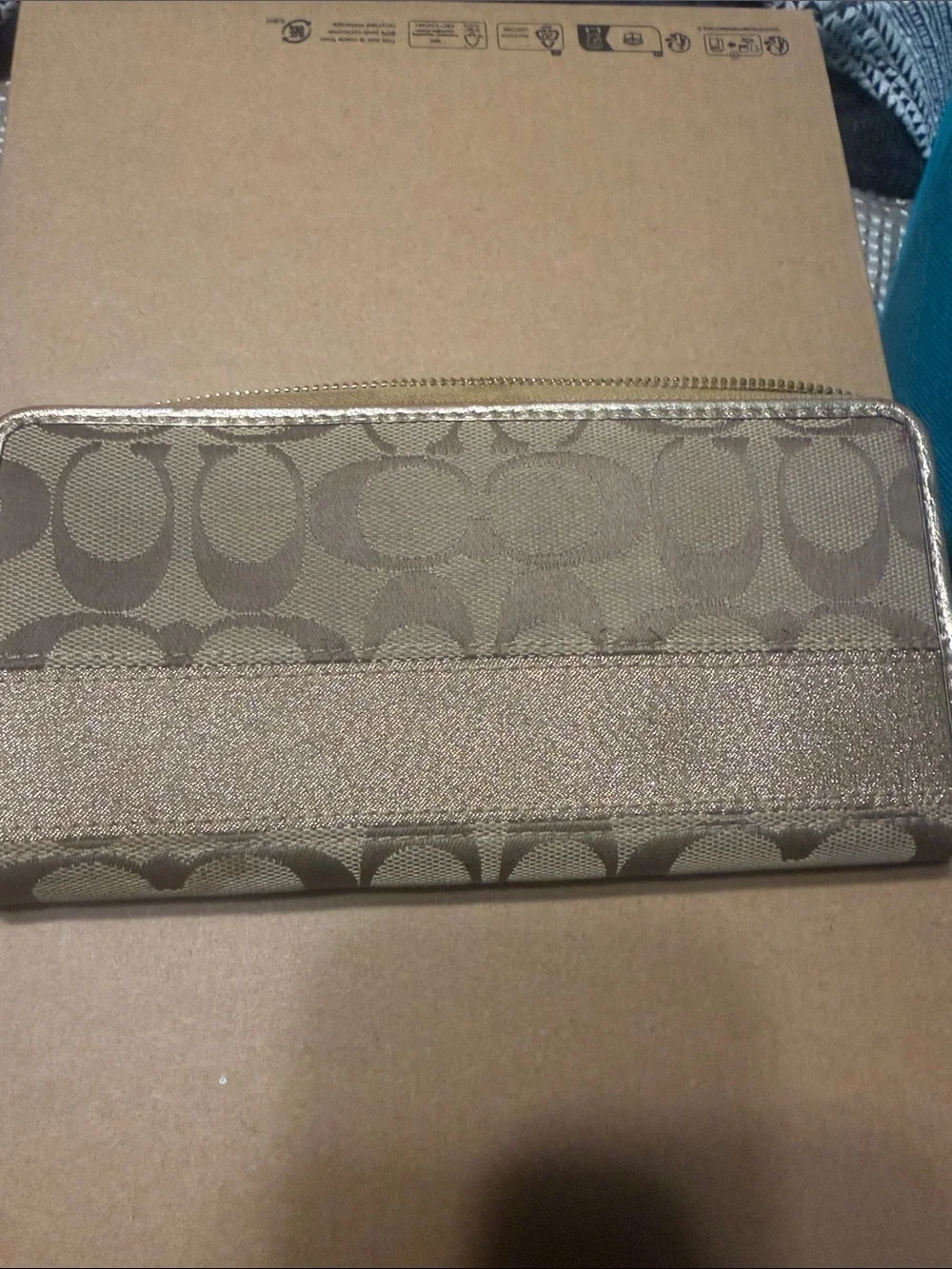 Coach Metallic Gold & Tan Signature Snap Wallet